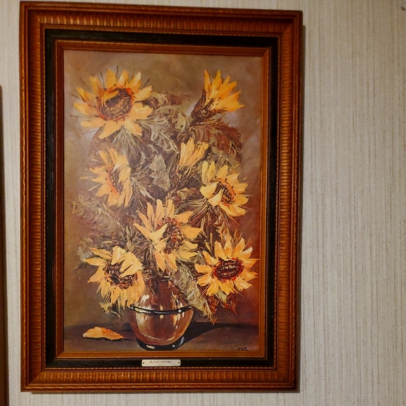 Home Interiors Art Sunflowers By L Ritter Painting Vtg Framed Home